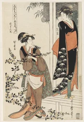 P.349-1945 Scène 2, Comparaison des beautés célèbres et la ligue loyale, c.1797 (impression en bois en couleur)